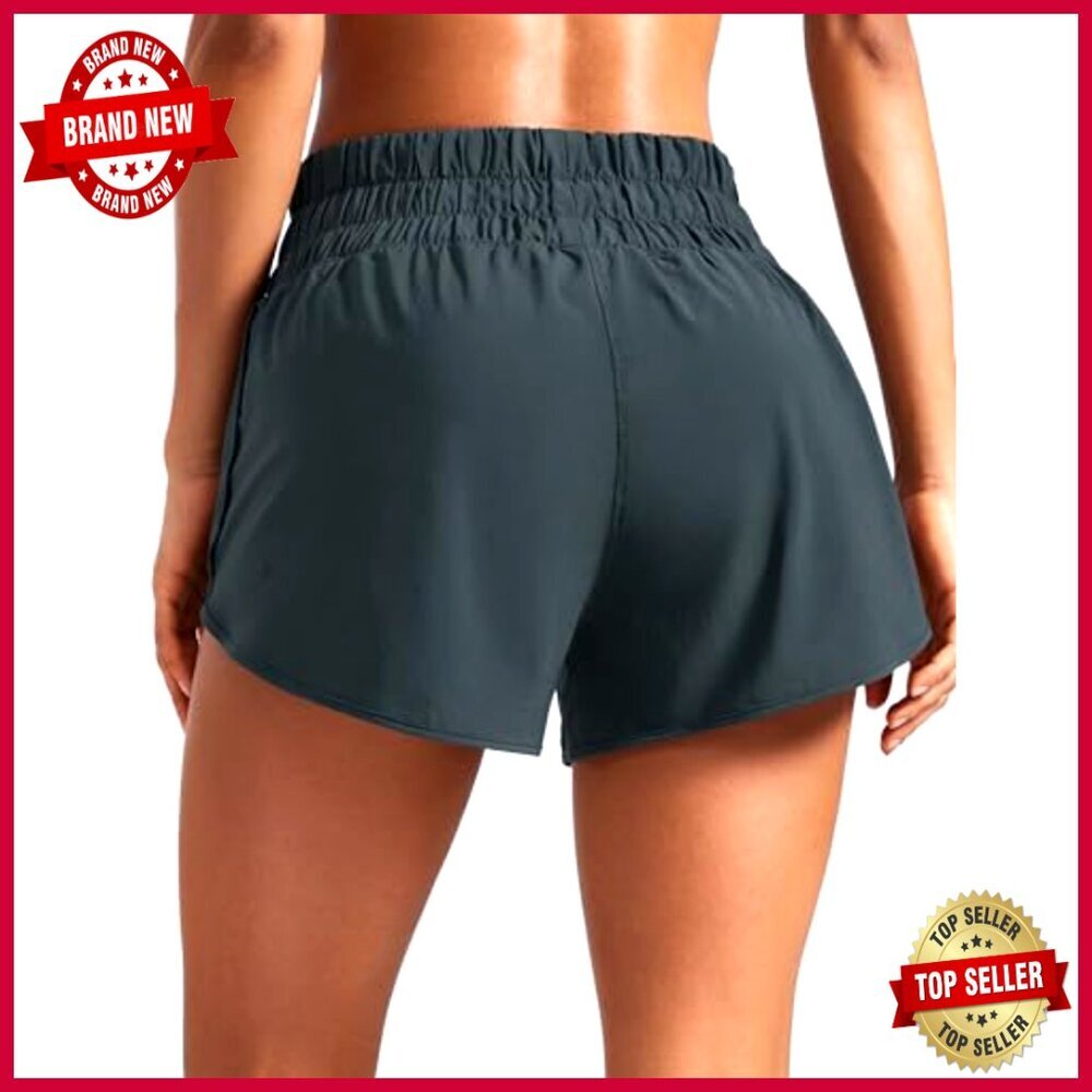 High Waisted Running Shorts with Mesh Liner Zipper Pocket 3" Inseam - Picture 2 of 4